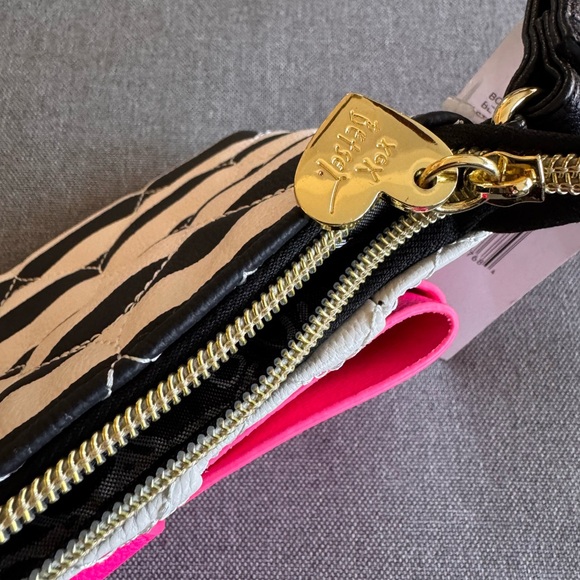 Betsey Johnson Pink and Black Striped Wristlet - Picture 4 of 6